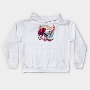 Joyful Irish Red and White Setter Amidst Spring Cherry Blossoms Kids Hoodie